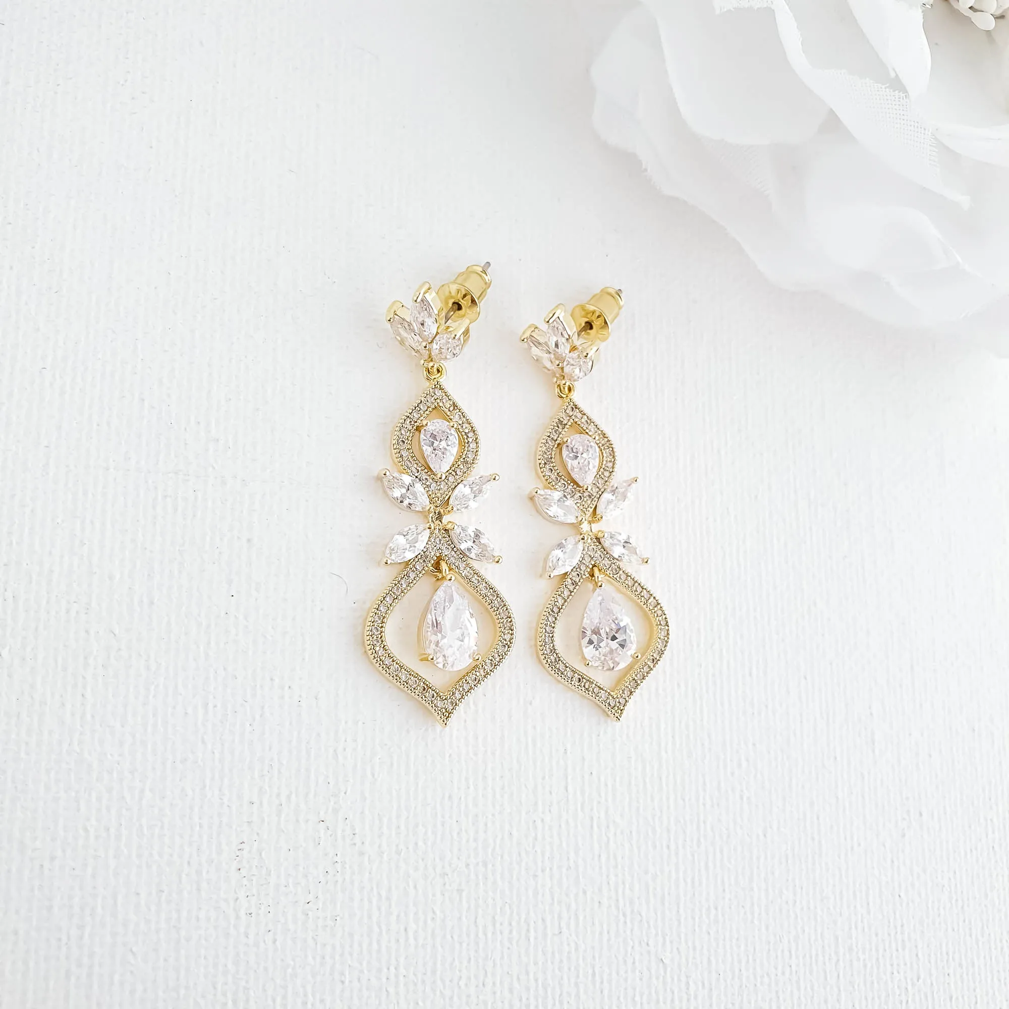 Gold Wedding Earrings for Brides- Meghan