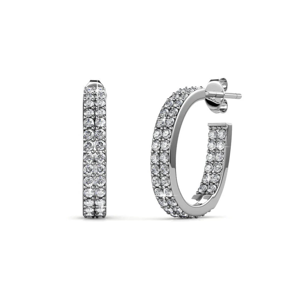 Grace 18k White Gold Plated Hoop Earrings with Round Cut Crystals