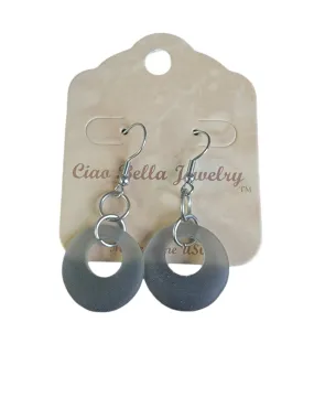 Grayish Black Sea Glass Hoop Earrings