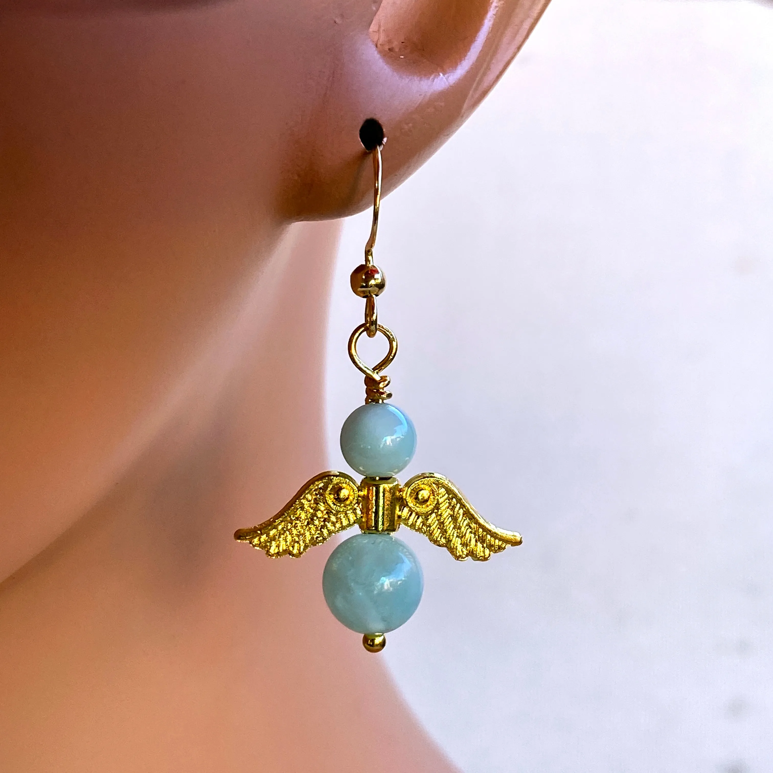 Green Moonstone Angel Dangle Earrings