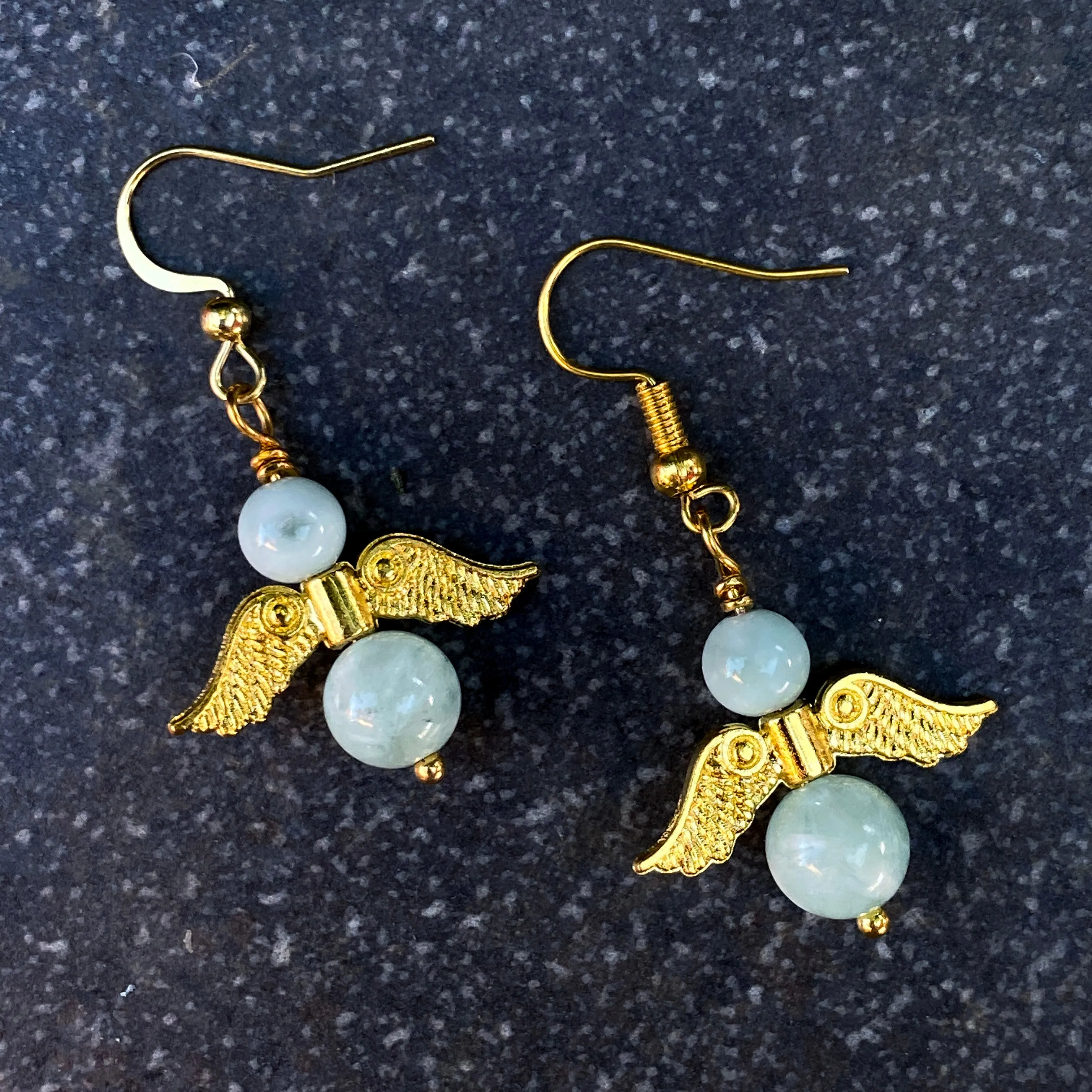 Green Moonstone Angel Dangle Earrings