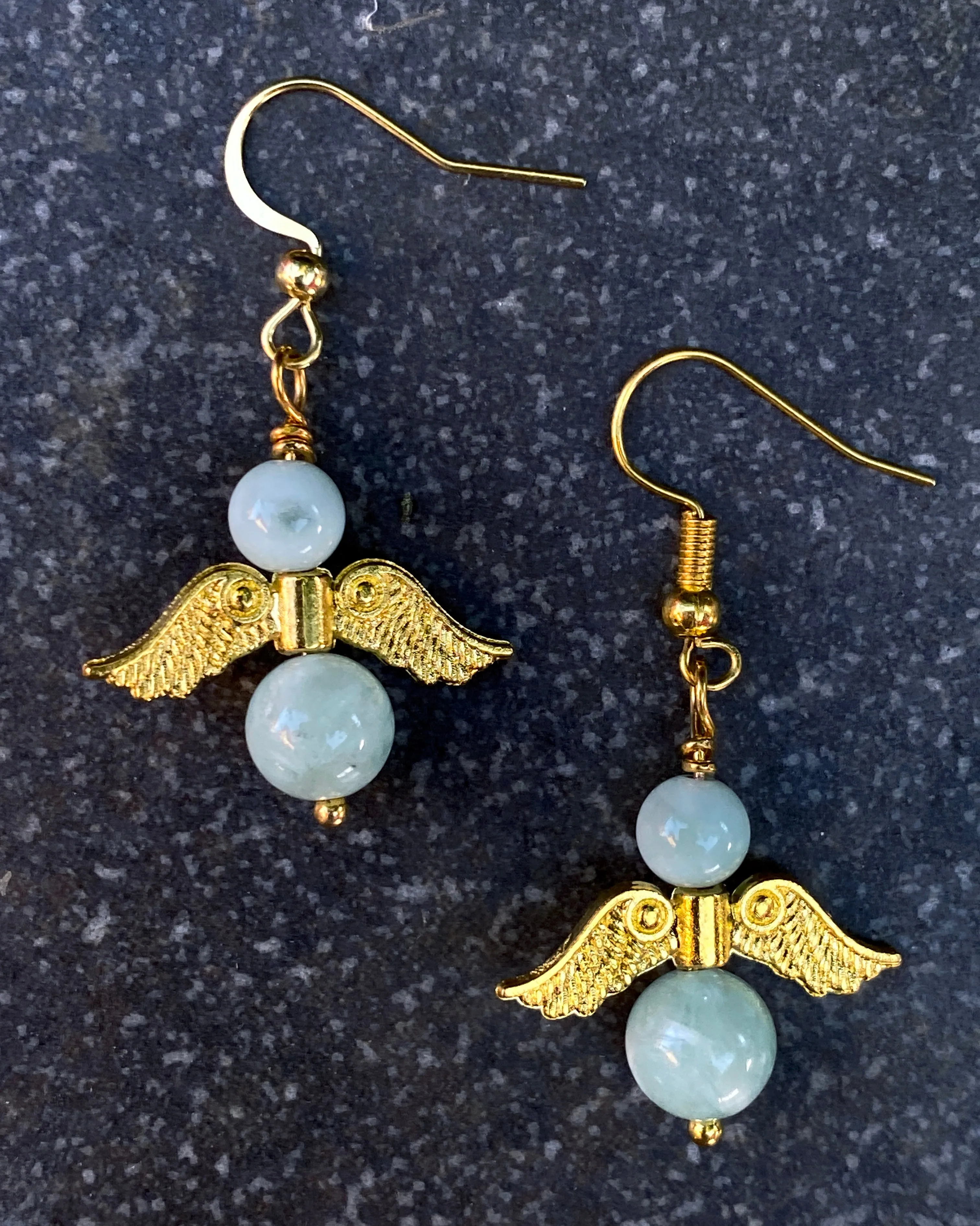 Green Moonstone Angel Dangle Earrings