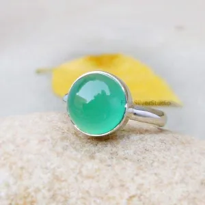 Green onyx ring Simple Ring Green Onyx cabochon 925 Sterling silver Ring Artisan Jewelry