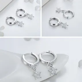 GZ243 - Solid 925 Sterling Silver Hearts Stars Dangle Earrings - Charm Jewelry