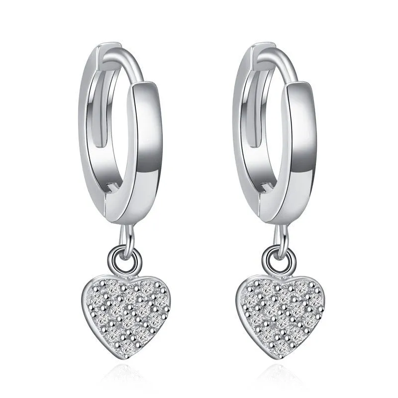 GZ243 - Solid 925 Sterling Silver Hearts Stars Dangle Earrings - Charm Jewelry