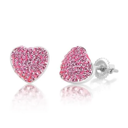 Heart Pink Purple Crystal Palladium Plating Girls Screwback stud Earring