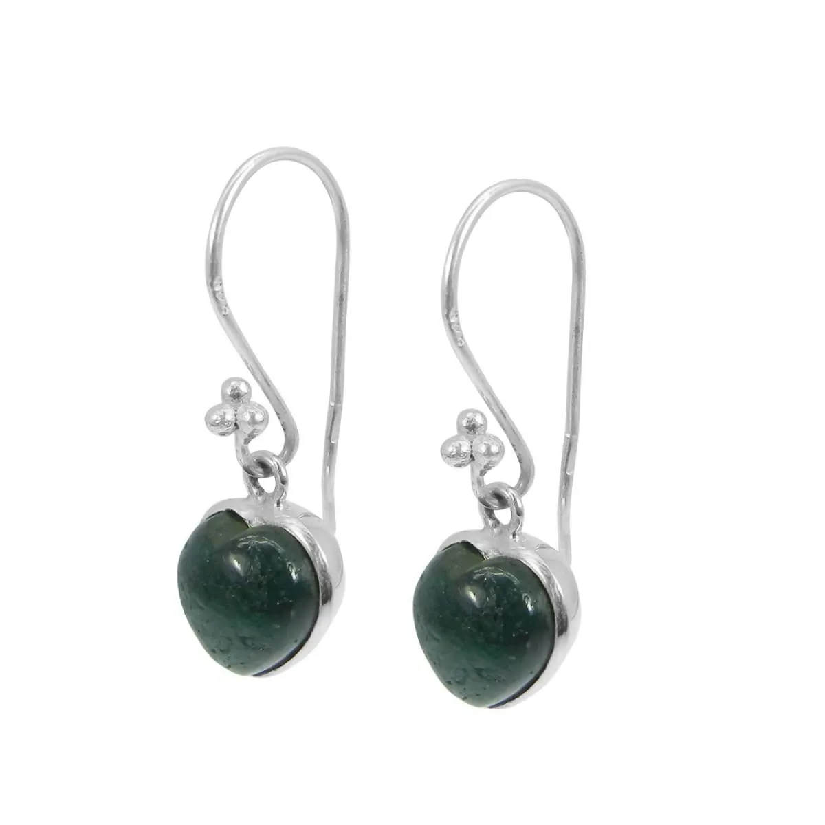 Heart Shaped Emerald Corundum Stone 925Sterling Silver Dangle Earring