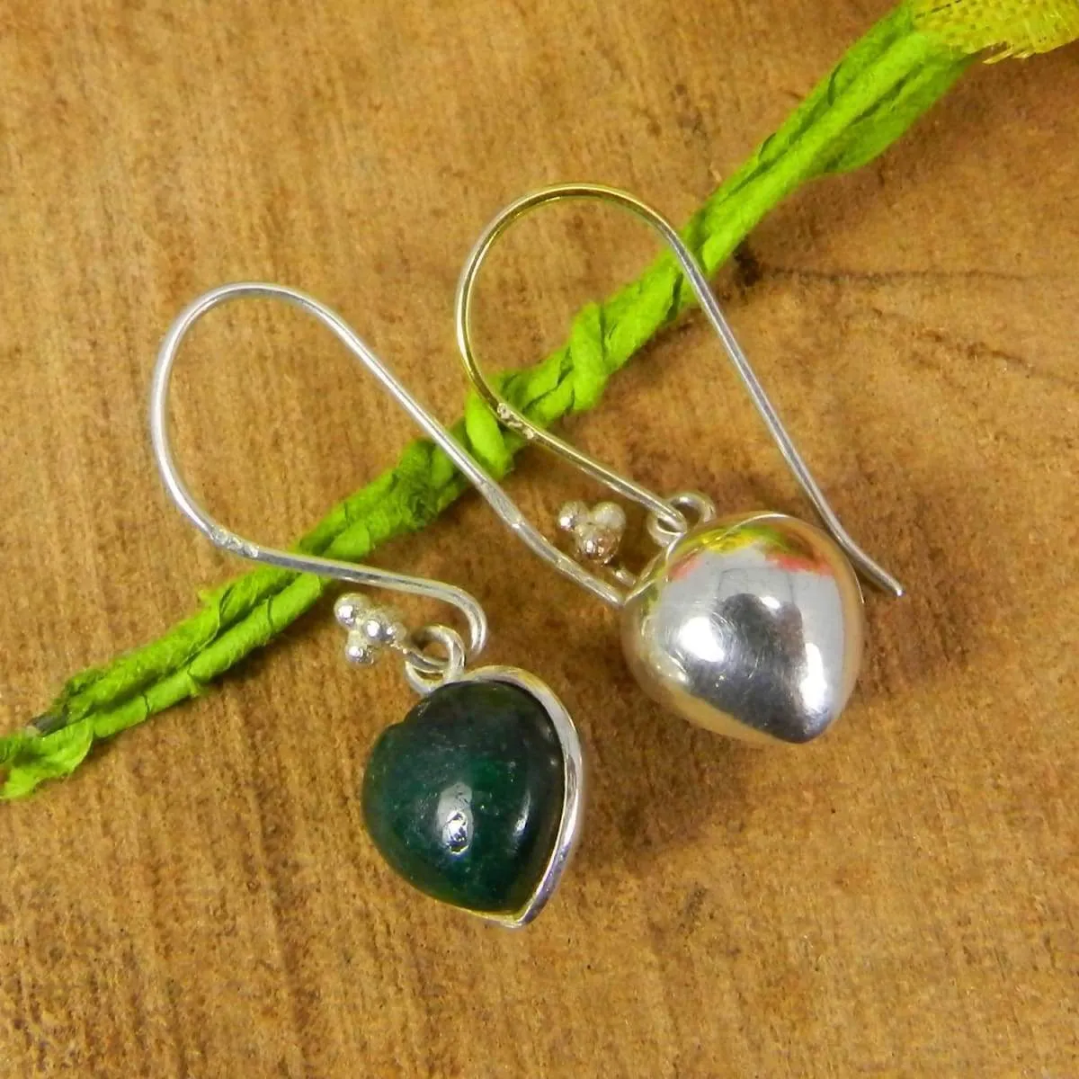 Heart Shaped Emerald Corundum Stone 925Sterling Silver Dangle Earring