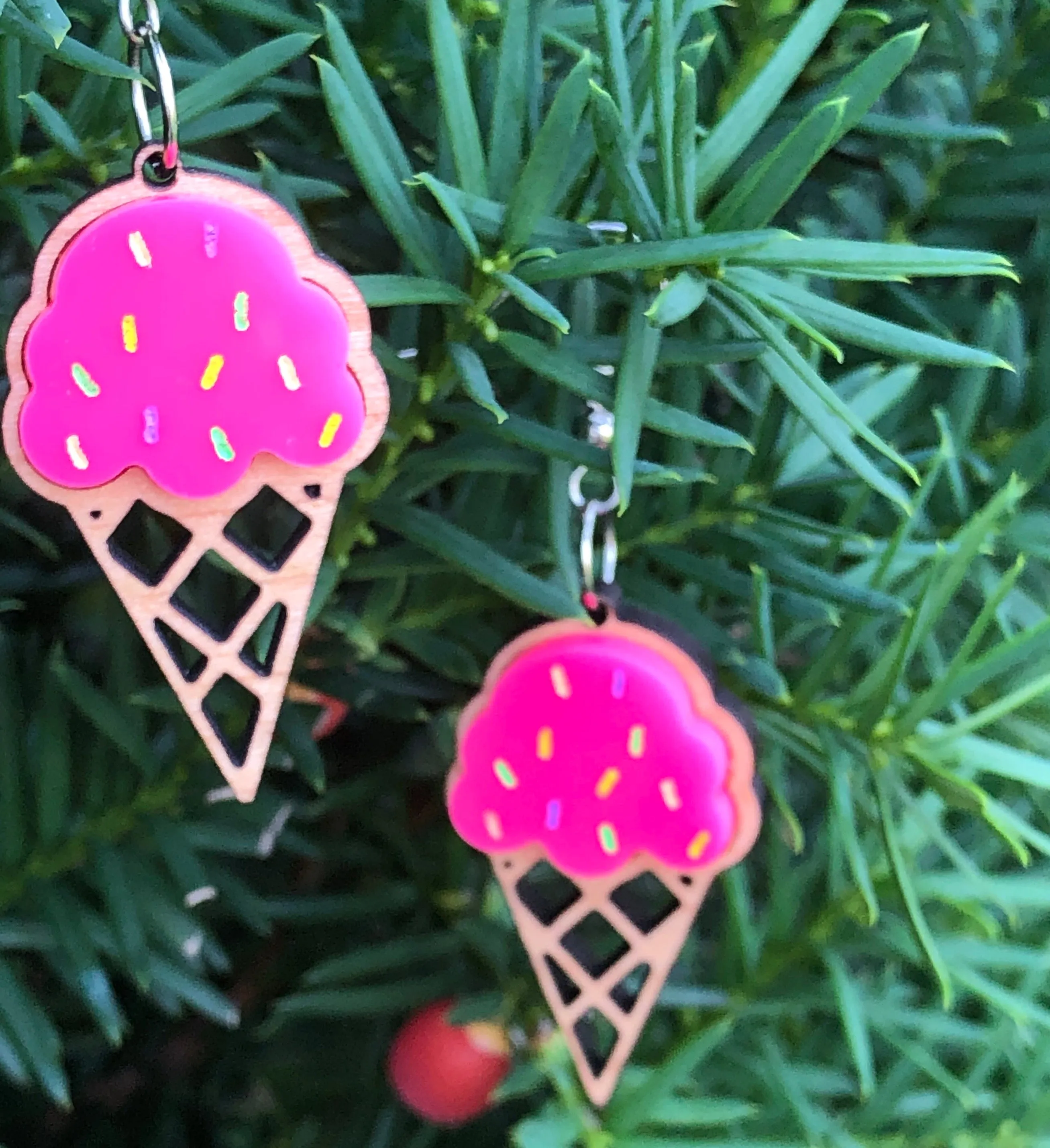 Hot Pink Ice Cream Cone Fish Hook Dangle Earrings