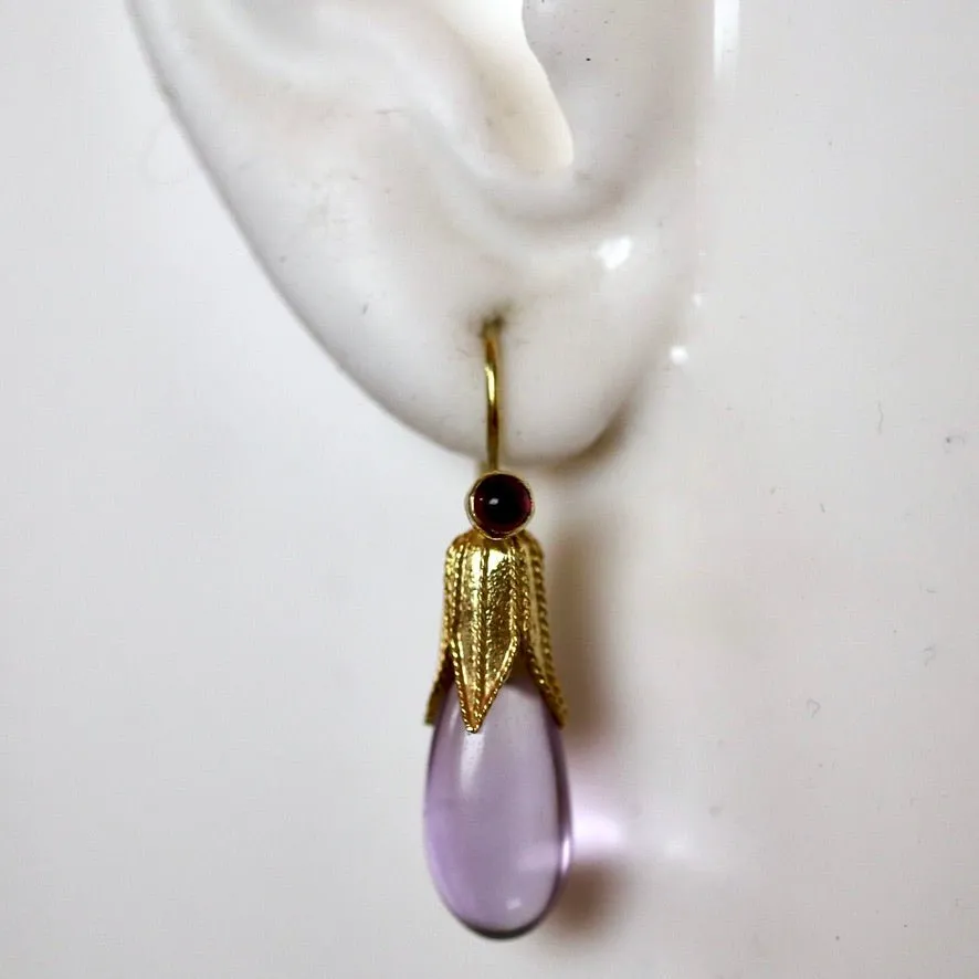 Jane Eyre 14k Gold, Amethyst and Garnet Earrings