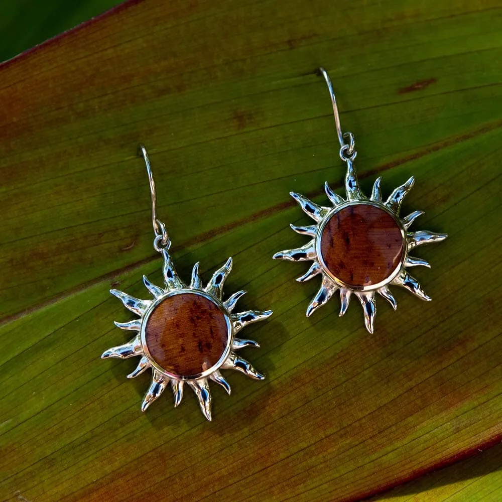 Koa Wood Sun Earrings