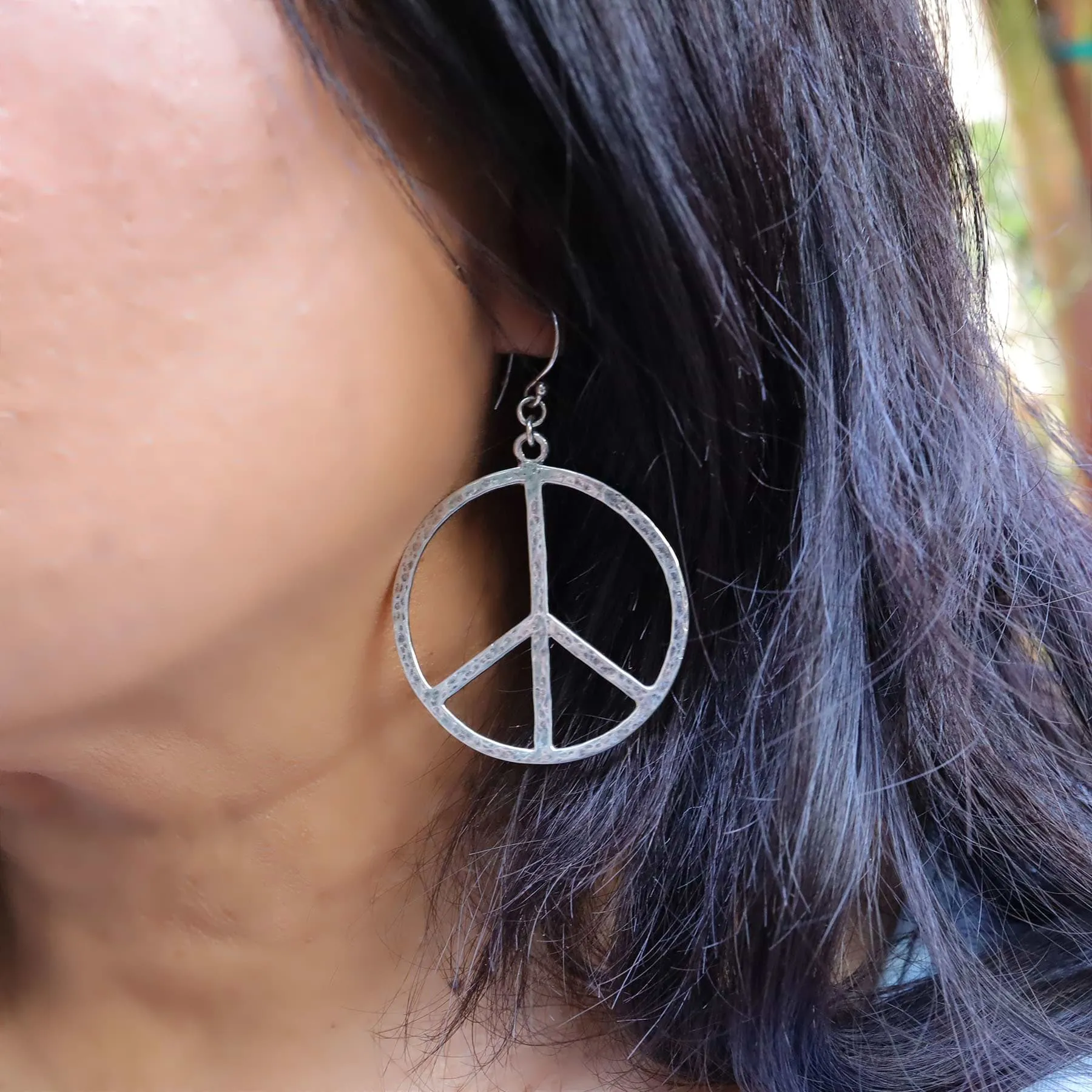 Lakeshore - Peace Sign Silver Hoop Earrings