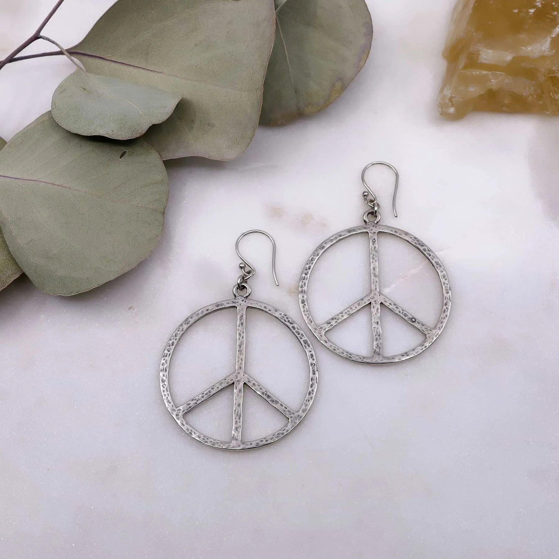 Lakeshore - Peace Sign Silver Hoop Earrings