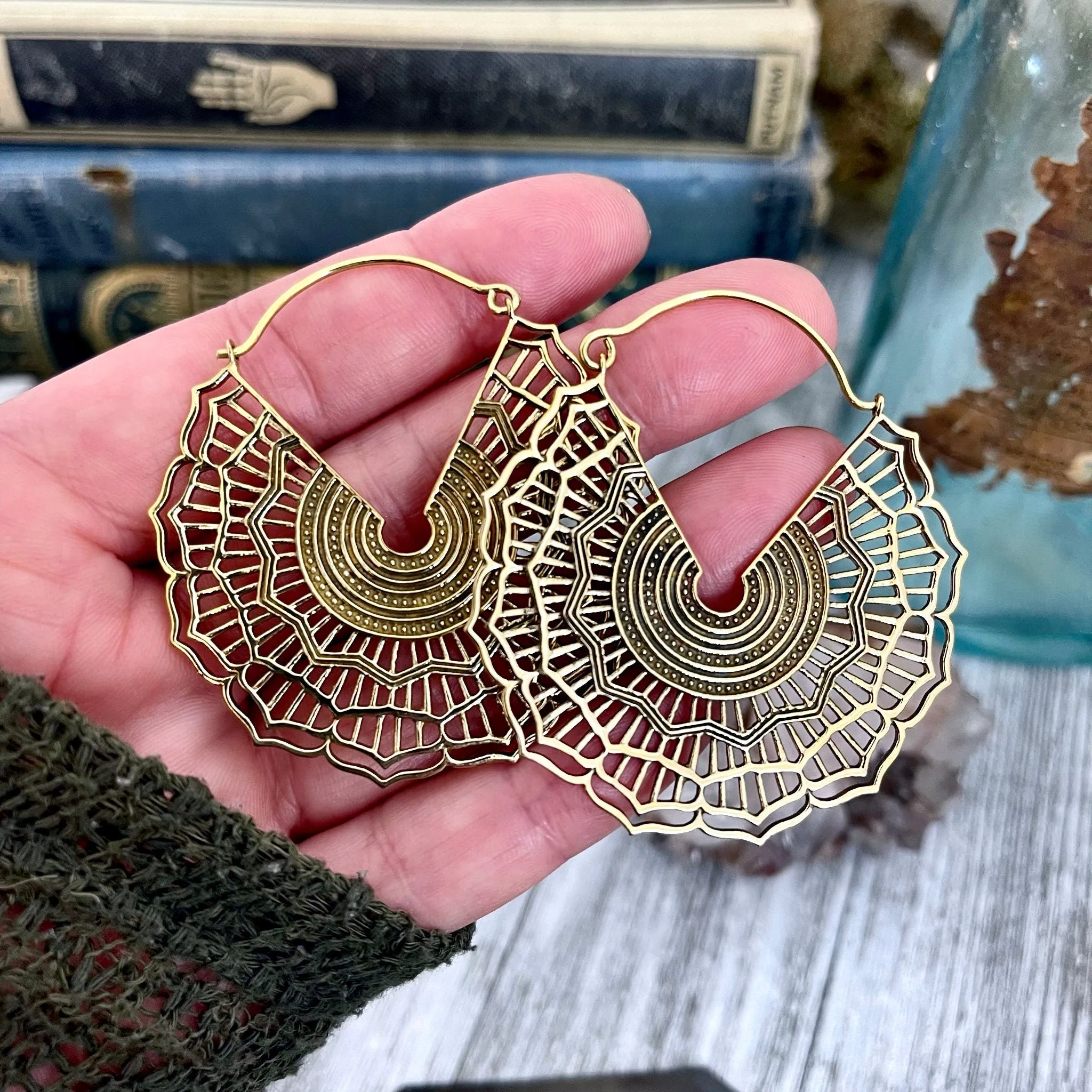 Large Brass Decorated Hoop Earrings