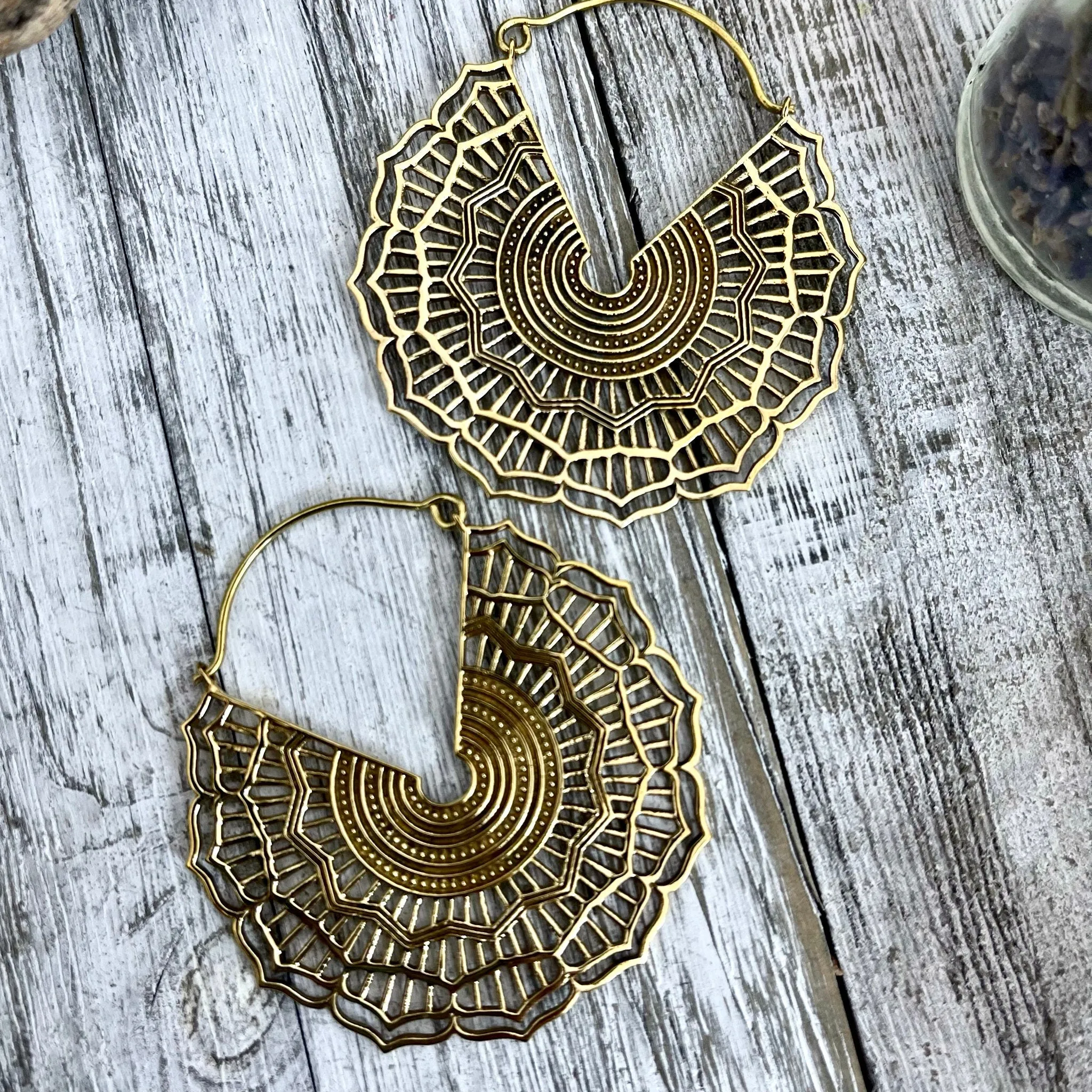 Large Brass Decorated Hoop Earrings