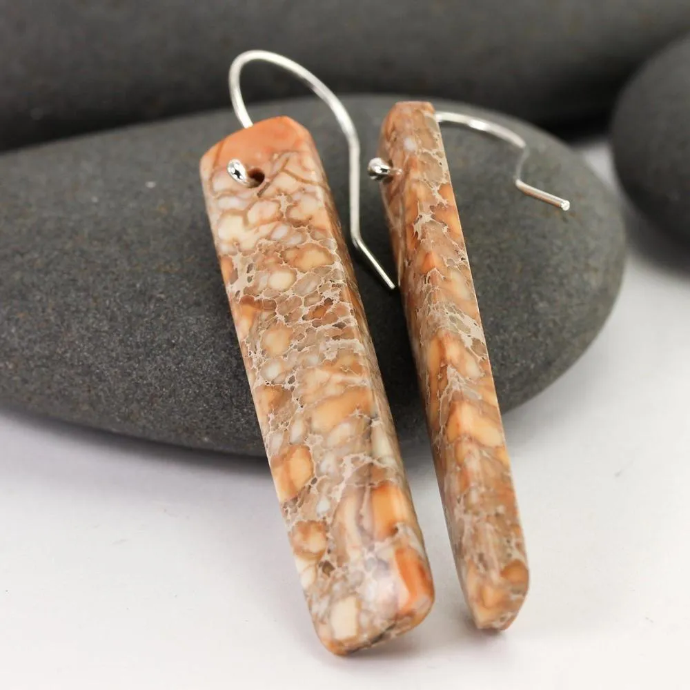 Large Dangle Imperial Jasper Earrings made in Recycled Sterling Silver