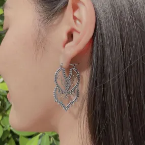 Large ethnic ear hoops | Sterling silver tribal hoops | Indian hoops | E980