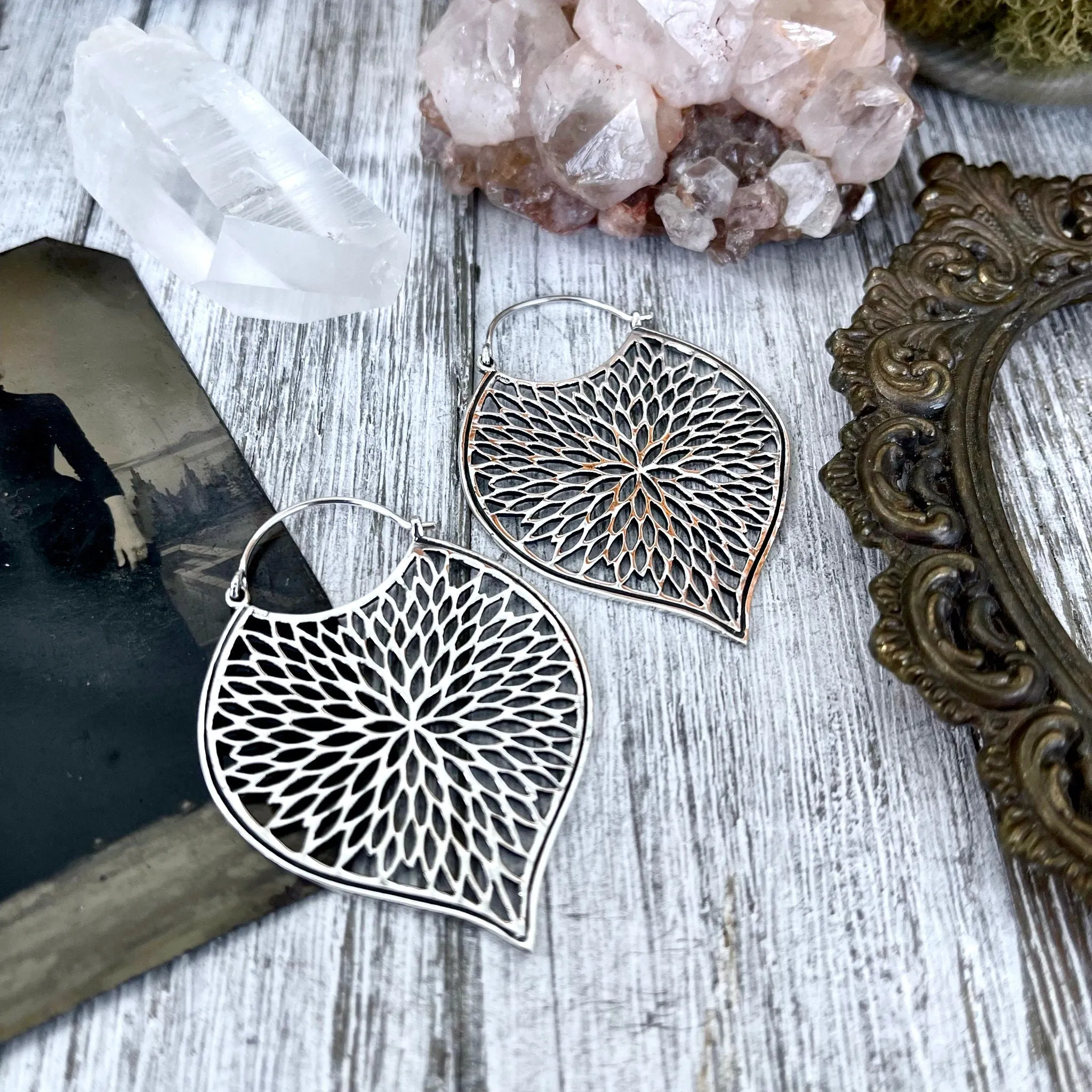 Large Sterling Silver Petal Cutout Earrings