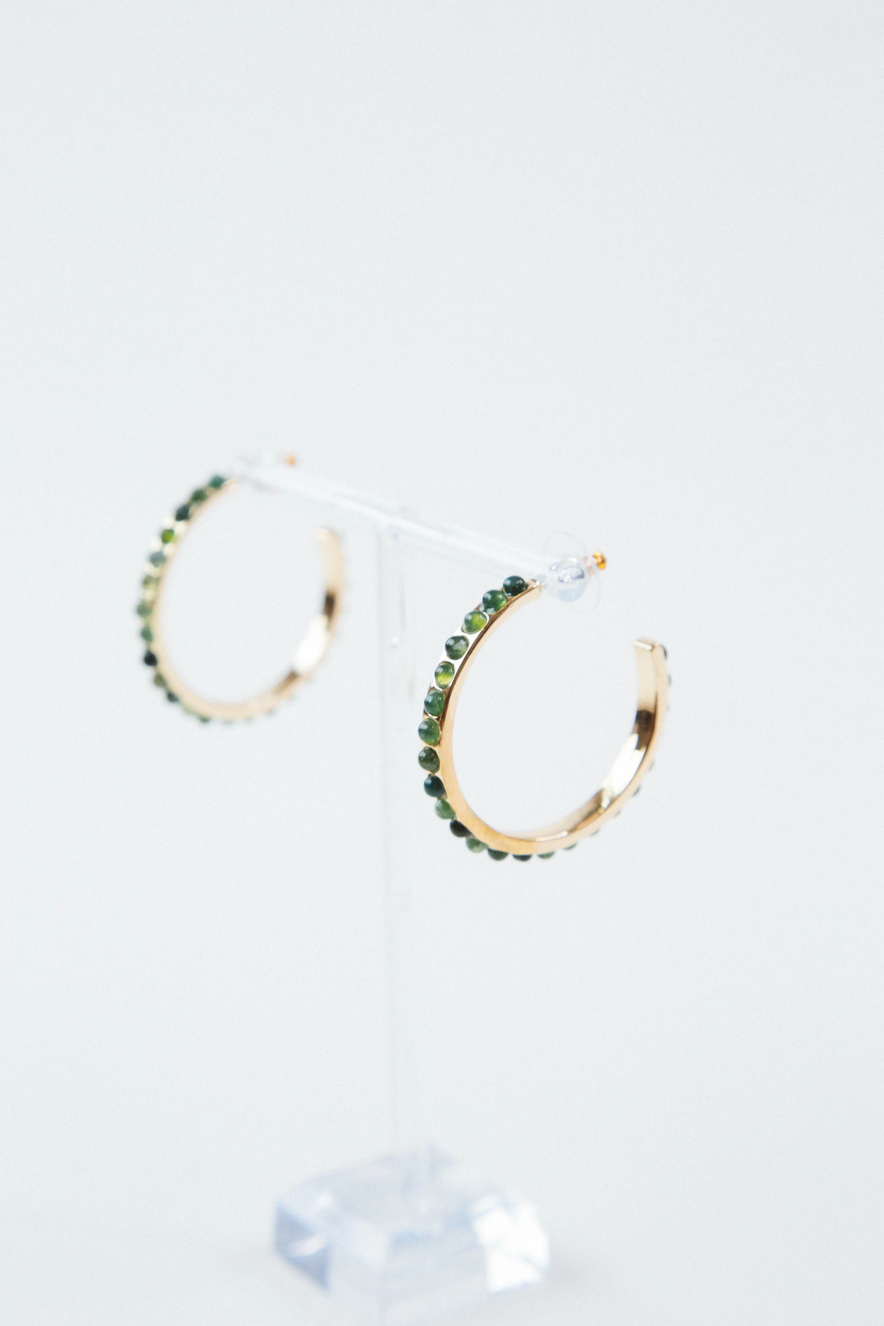 Laurel Post Hoop Earring, Gold/Jade