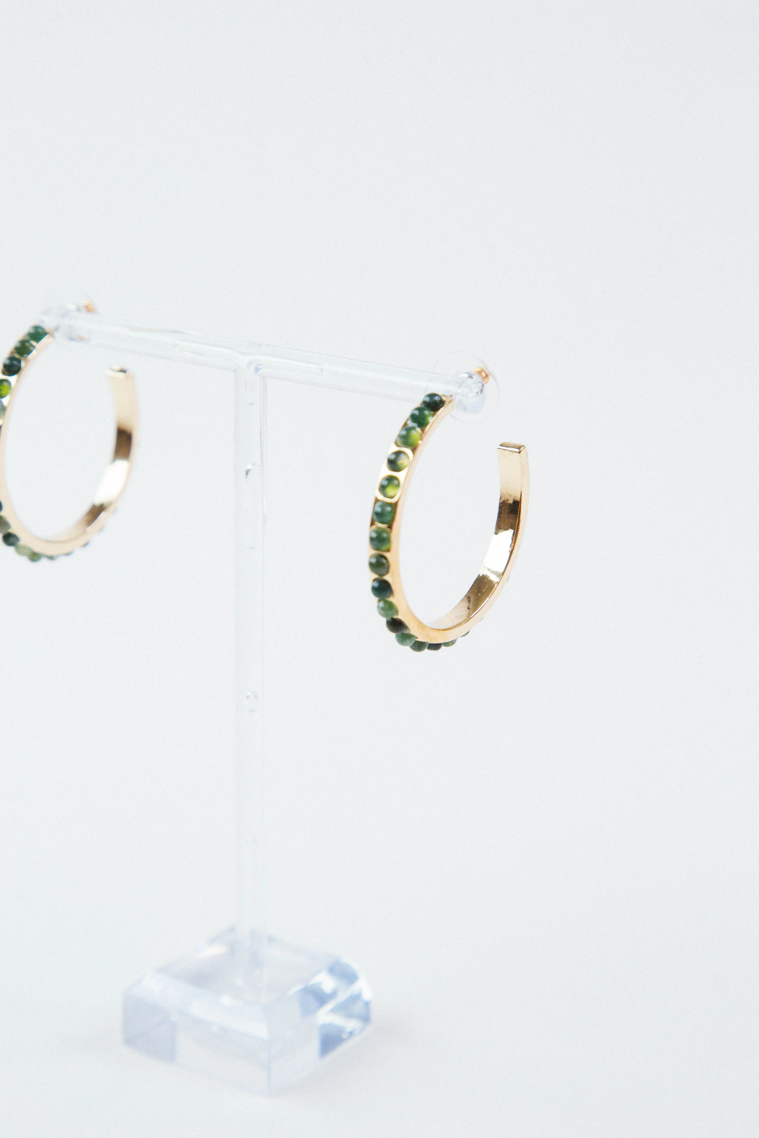 Laurel Post Hoop Earring, Gold/Jade