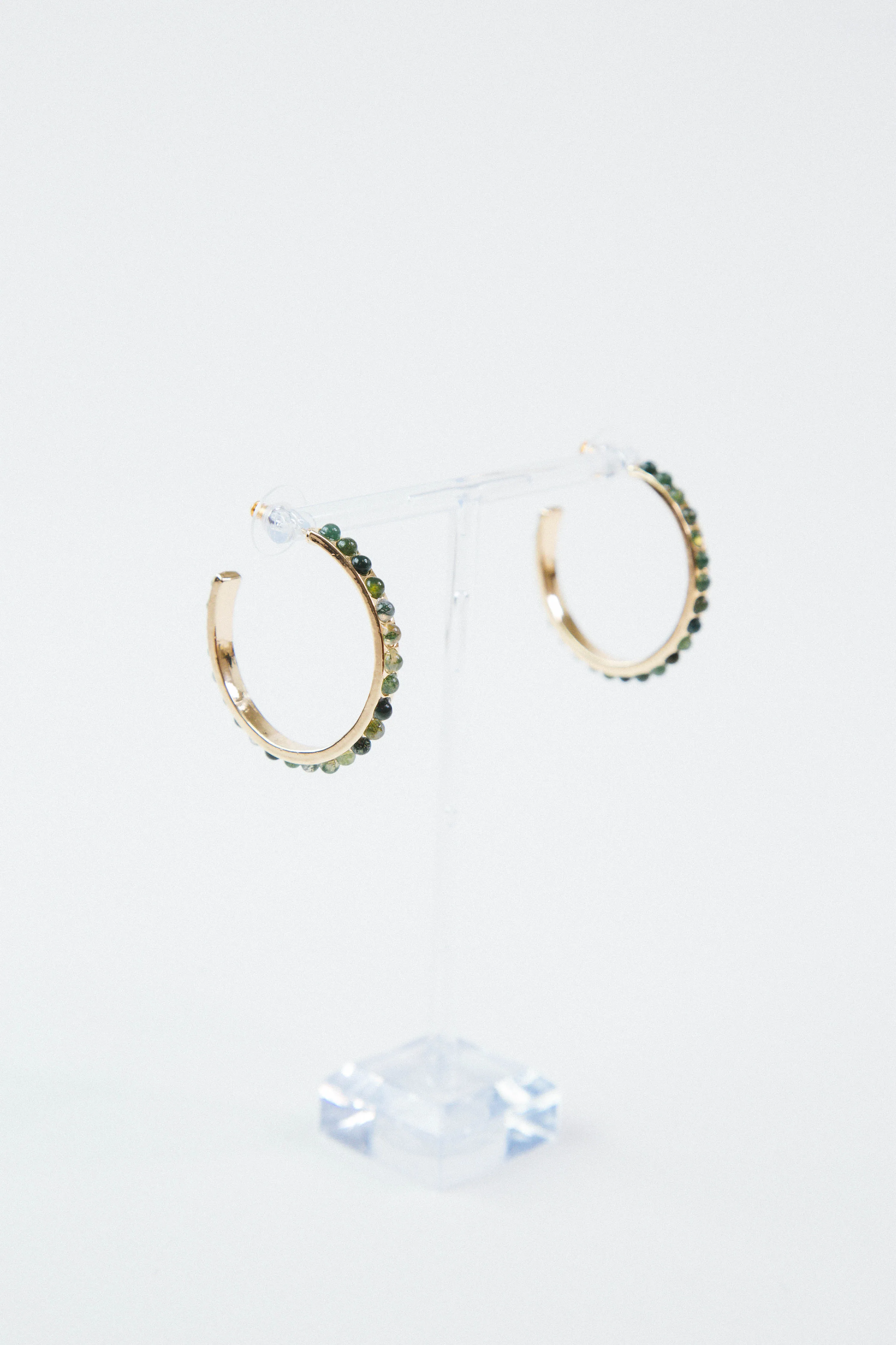 Laurel Post Hoop Earring, Gold/Jade