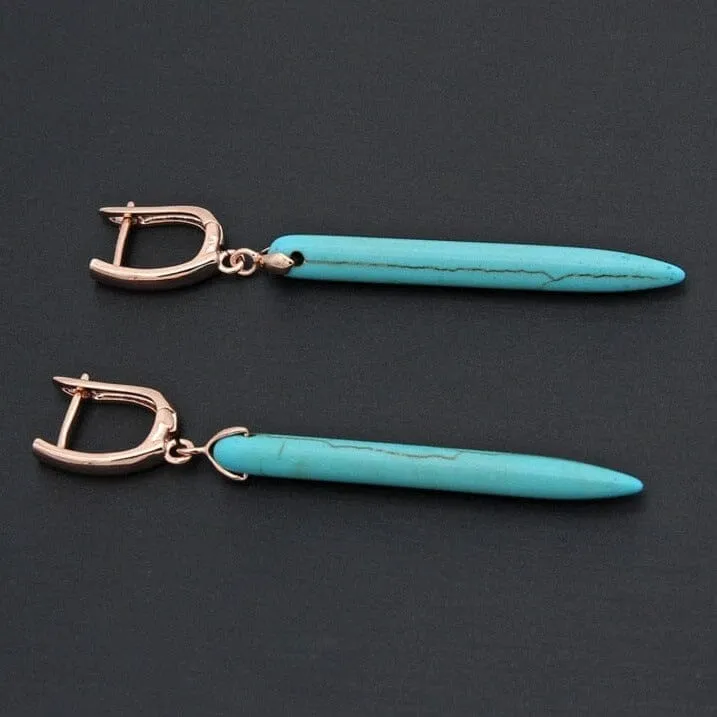 Long Synthetic Turquoise Dangle Earrings