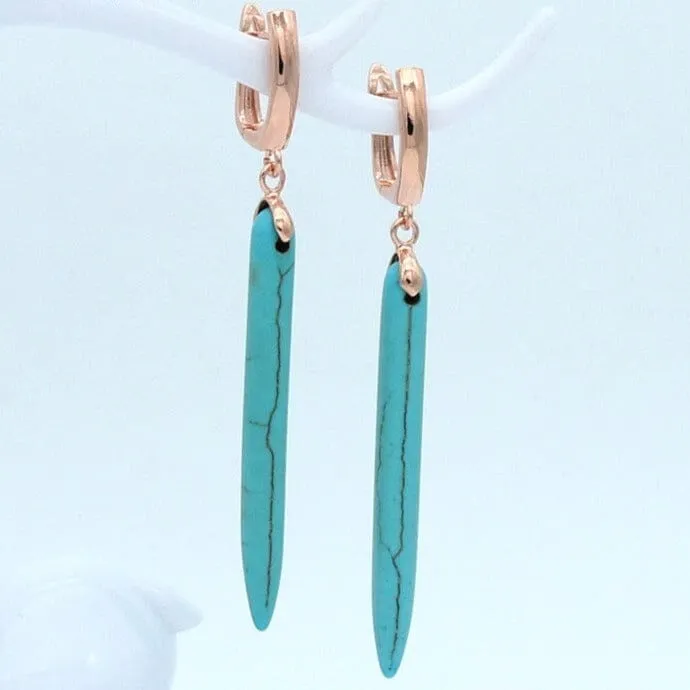 Long Synthetic Turquoise Dangle Earrings