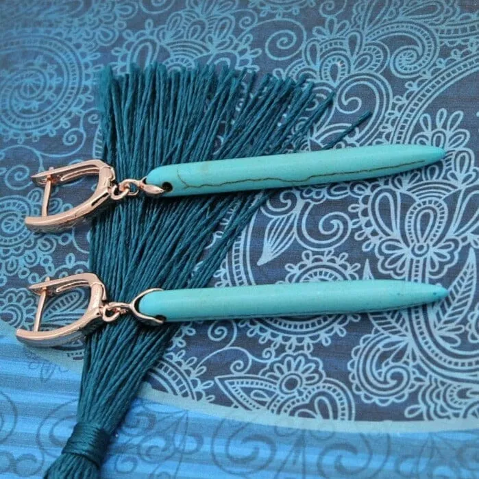 Long Synthetic Turquoise Dangle Earrings