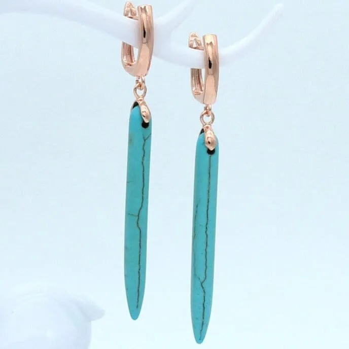 Long Synthetic Turquoise Dangle Earrings