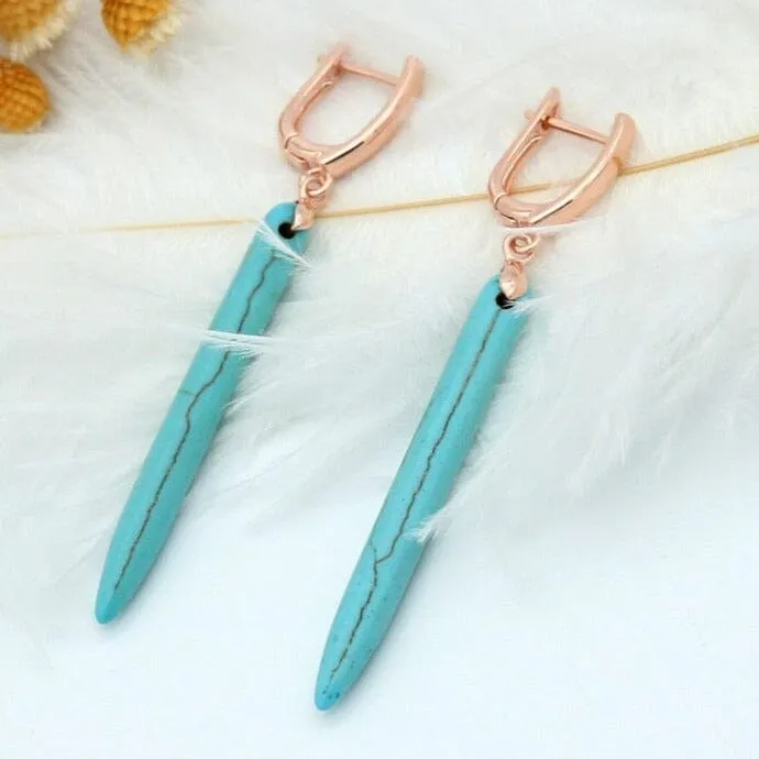 Long Synthetic Turquoise Dangle Earrings