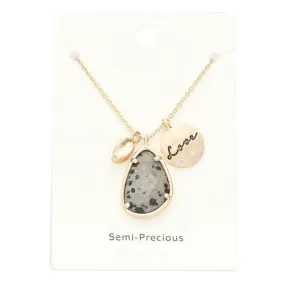 Love Metal Disc Irregular Teardrop Semi Precious Necklace