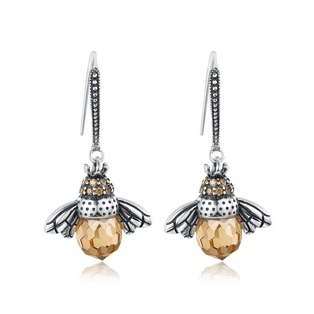 Lovely Bee 925 Sterling Silver Drop Earrings