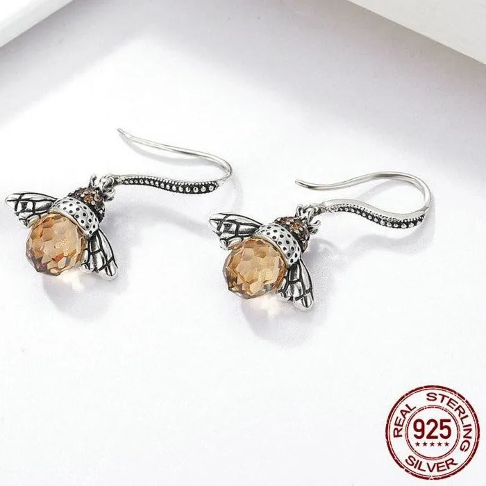 Lovely Bee 925 Sterling Silver Drop Earrings