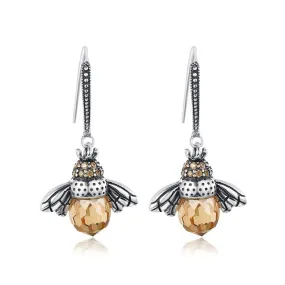 Lovely Bee 925 Sterling Silver Drop Earrings