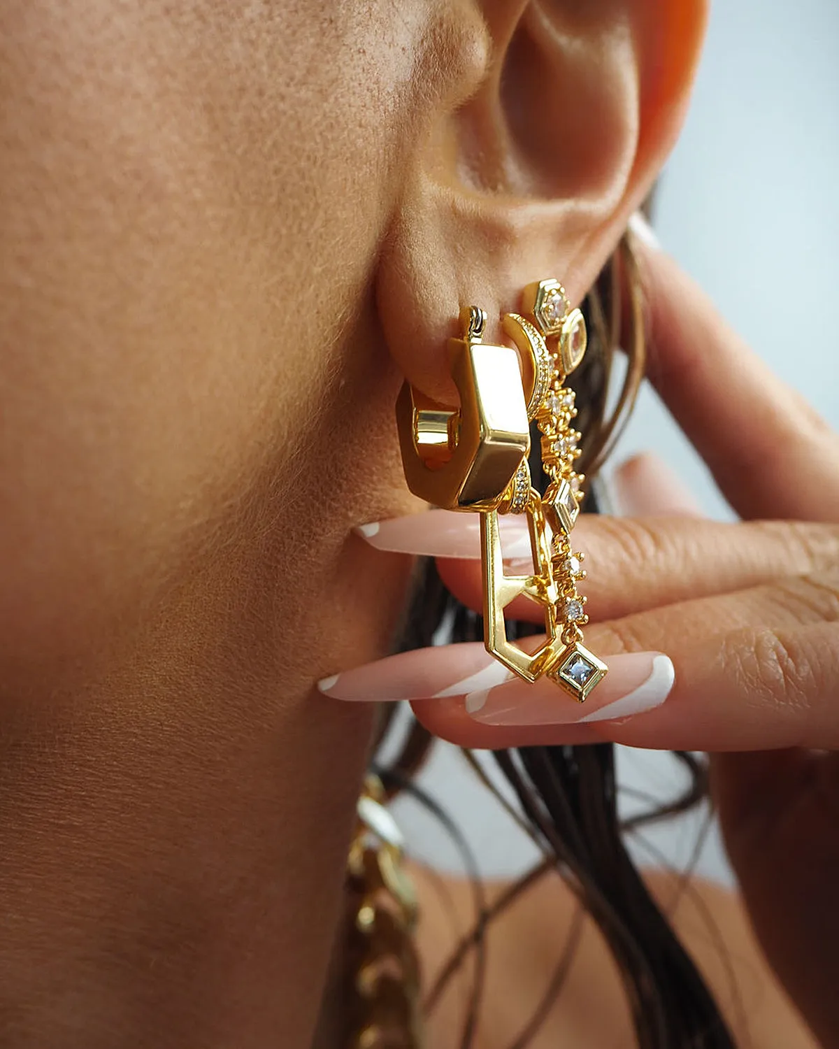 Luv Aj Hex Bolt Huggie Hoop Earrings in Polished Gold Plated