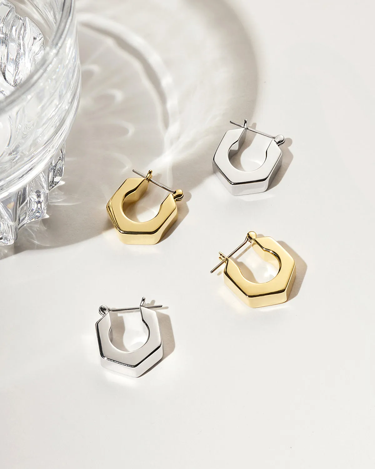 Luv Aj Hex Bolt Huggie Hoop Earrings in Polished Gold Plated