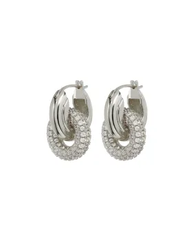 Luv Aj Pave Interlock Hoop Earrings in CZ and Polished Rhodium Plated