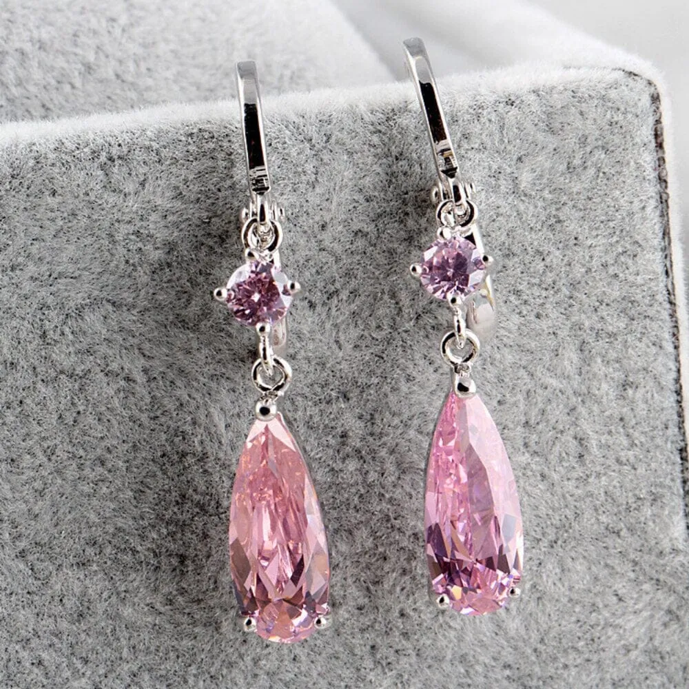 Luxury Women Water Drop Zircon Amethyst Earrings