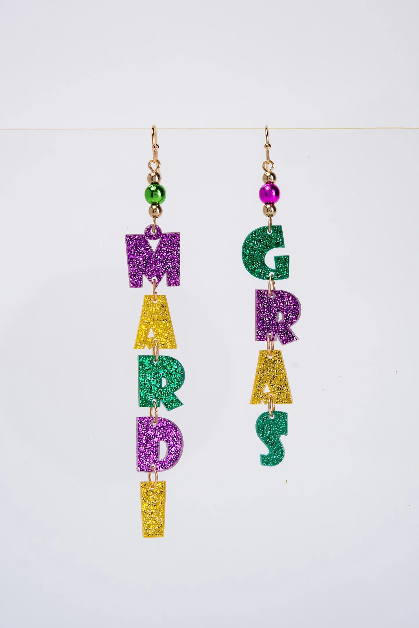 Mardi Gras Glitter Acetate Drop Letter Earrings