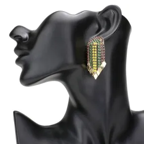 Mardi Gras Rhombus Tip Rhinestone Half Moon Fringe Earrings