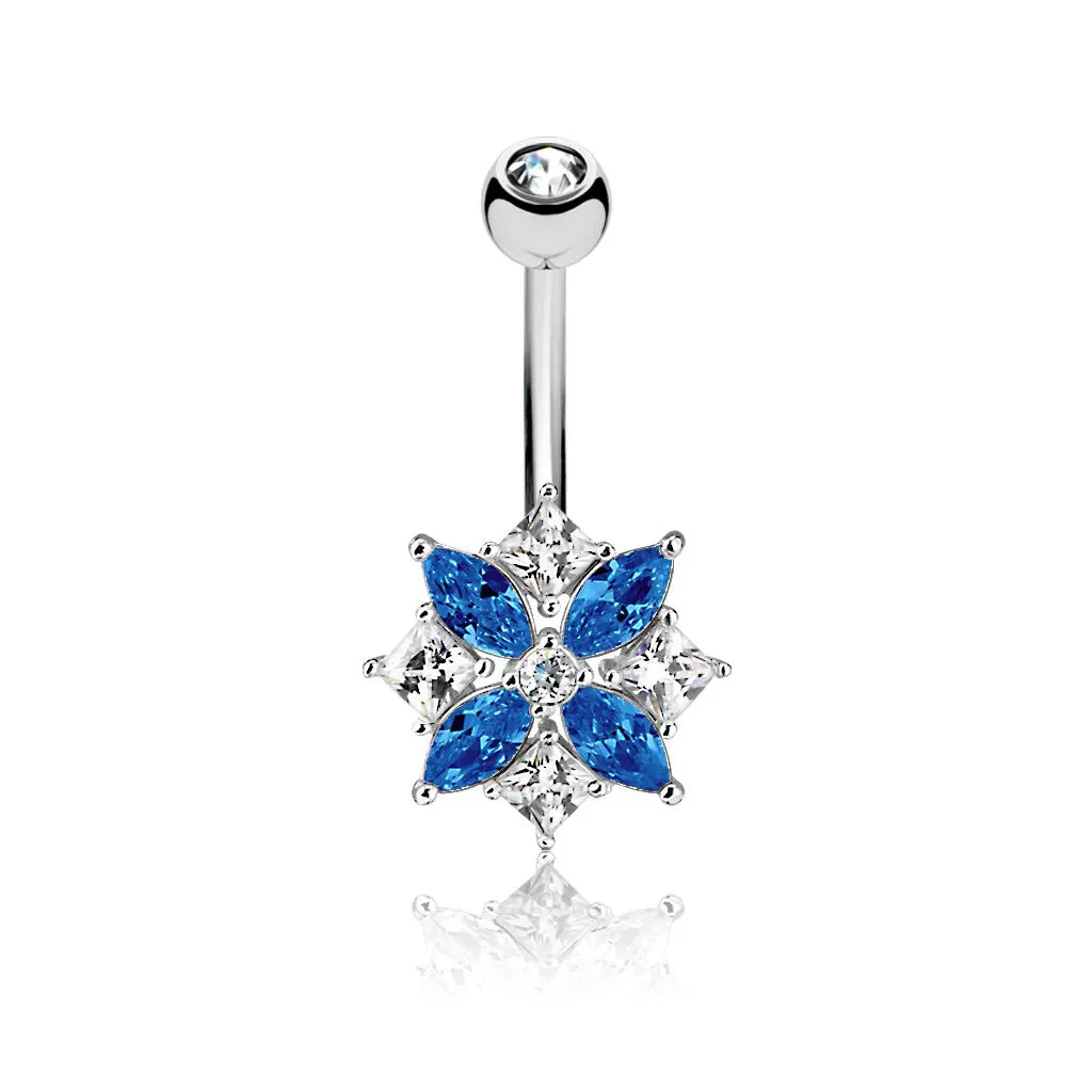 Marquise and Square CZ Cluster Flower 316L Surgical Steel WildKlass Belly Button Navel Rings