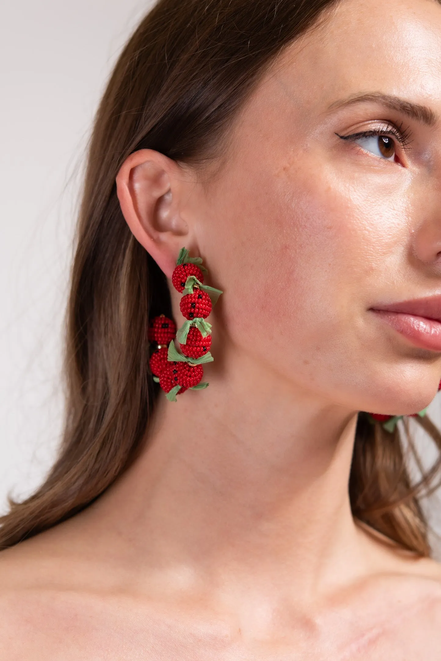 Melanie Strawberry Open Hoop Earrings - Red