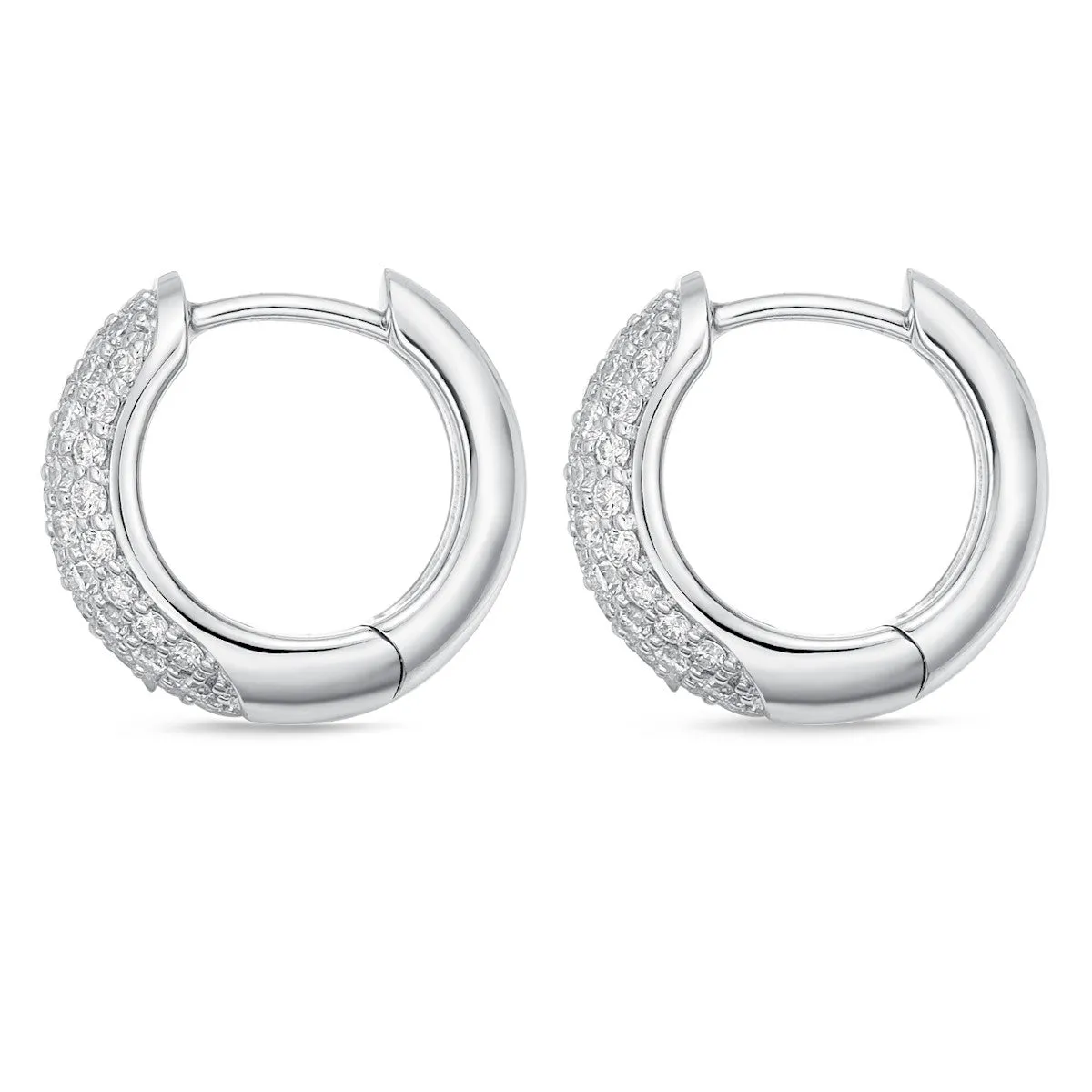 Optimized Title: 18K White Gold Pave Diamond 13MM Huggie Hoop Earrings – Elegant and Stylish Jewelry for Any Occasion