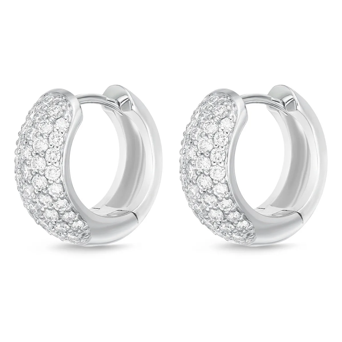 Optimized Title: 18K White Gold Pave Diamond 13MM Huggie Hoop Earrings – Elegant and Stylish Jewelry for Any Occasion