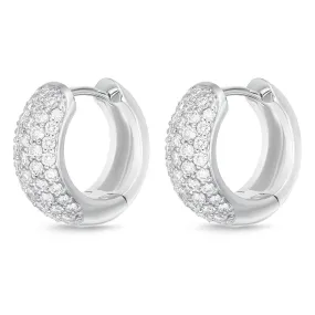 Optimized Title: 18K White Gold Pave Diamond 13MM Huggie Hoop Earrings – Elegant and Stylish Jewelry for Any Occasion