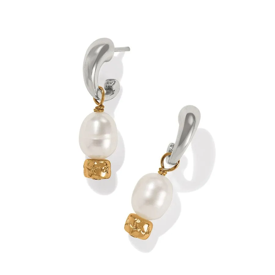 Meridian Petite Pearl Two Tone Post Hoop Earrings