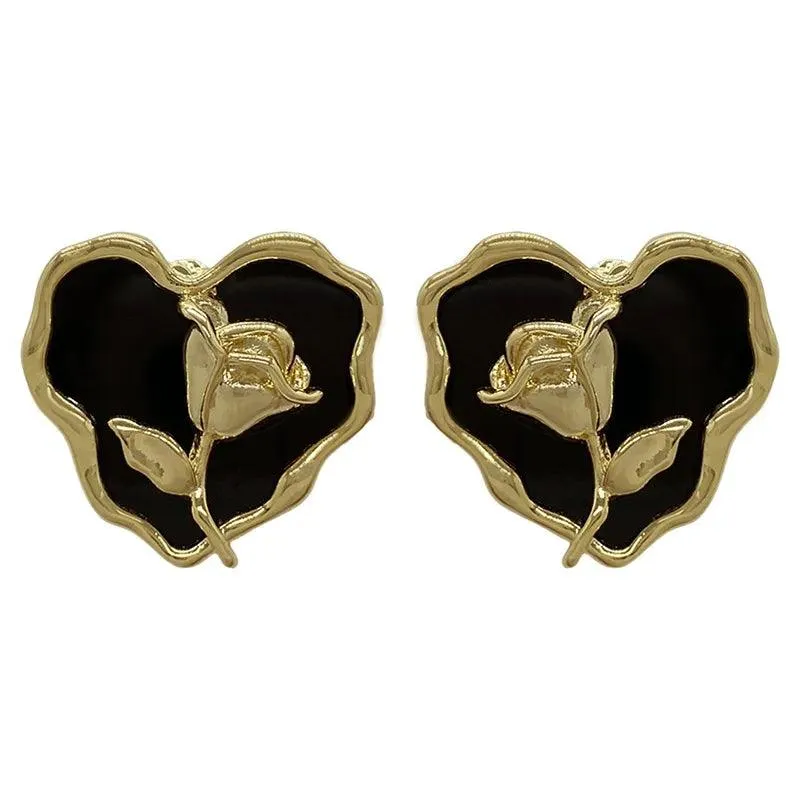 Metal Heart Rose B6614 - Stud Earring Charm Jewelry