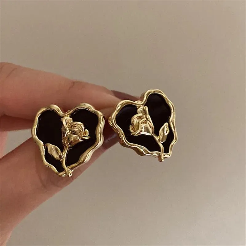 Metal Heart Rose B6614 - Stud Earring Charm Jewelry