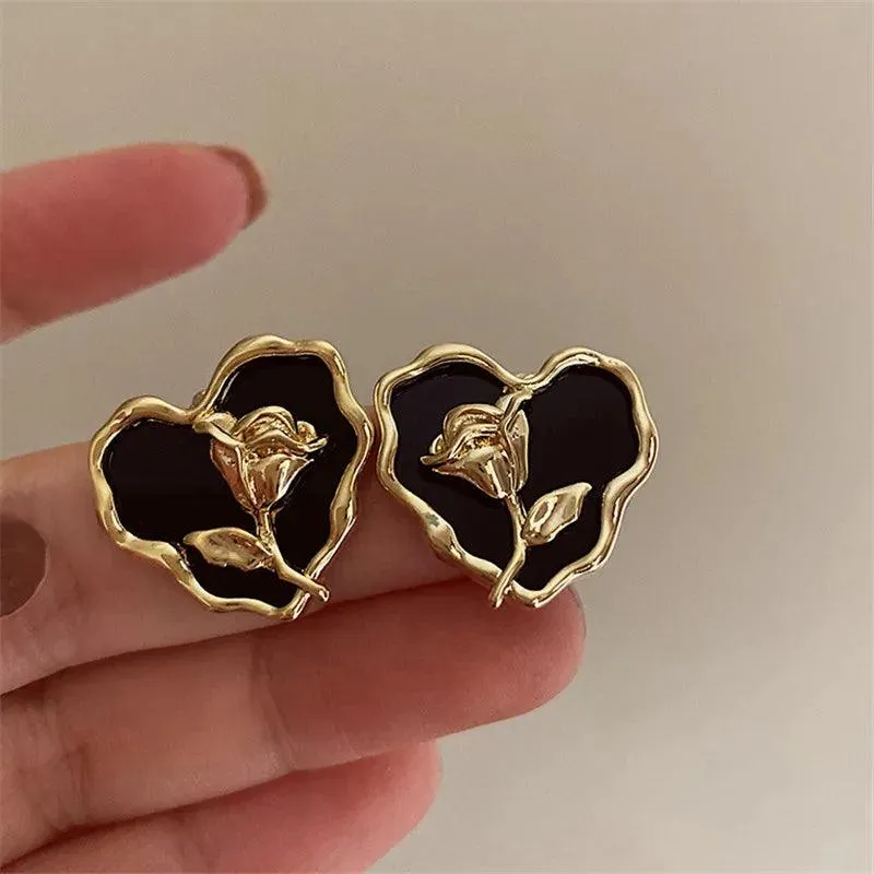 Metal Heart Rose B6614 - Stud Earring Charm Jewelry