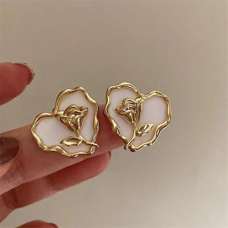 Metal Heart Rose B6614 - Stud Earring Charm Jewelry